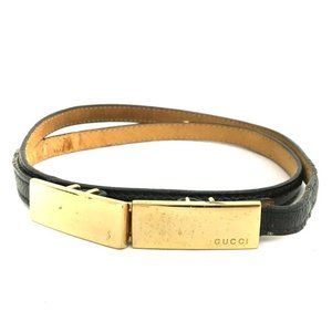 Gucci Black Leather Skinny Belt with Gold Clasp